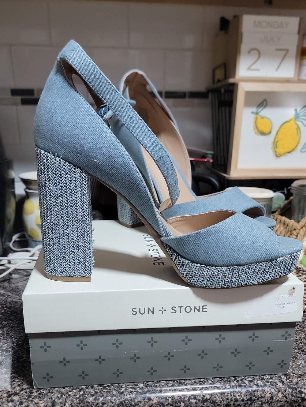 Sun + Stone Light Blue Platform Block Heel Sandals Size 11